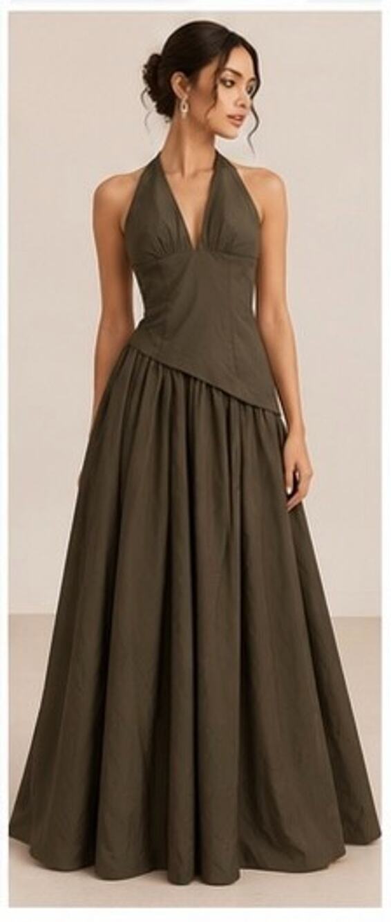 Women's Halter Formal Maxi Dress Olive Green Small NWT